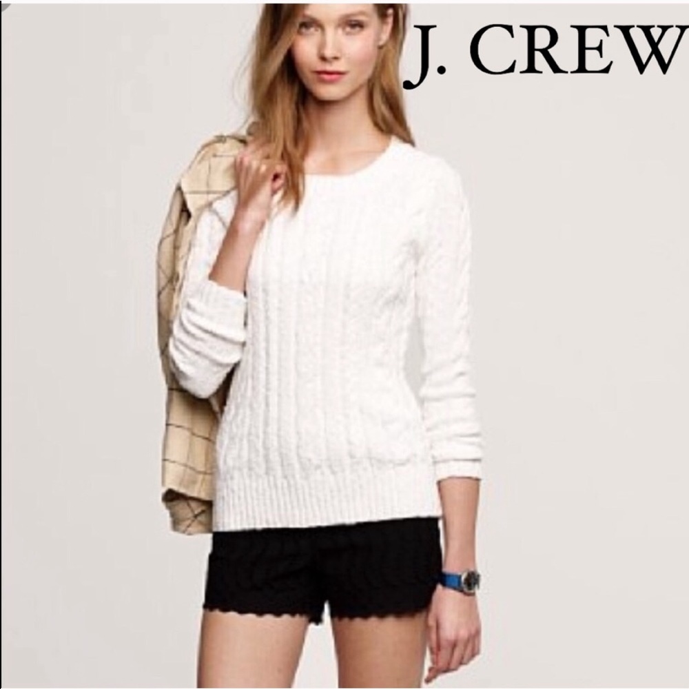 J. CREW White Cotton Cable Knit Sweater
